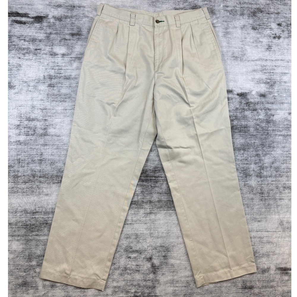 Tommy Hilfiger Mens Pleated Chino Pants Beige Khaki Cotton 36x30‎ Straight Leg